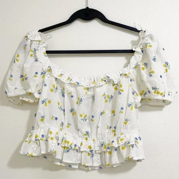 NEW Zara Floral Embroidered Eyelet Ruffle Crop Top - Picture 6 of 7